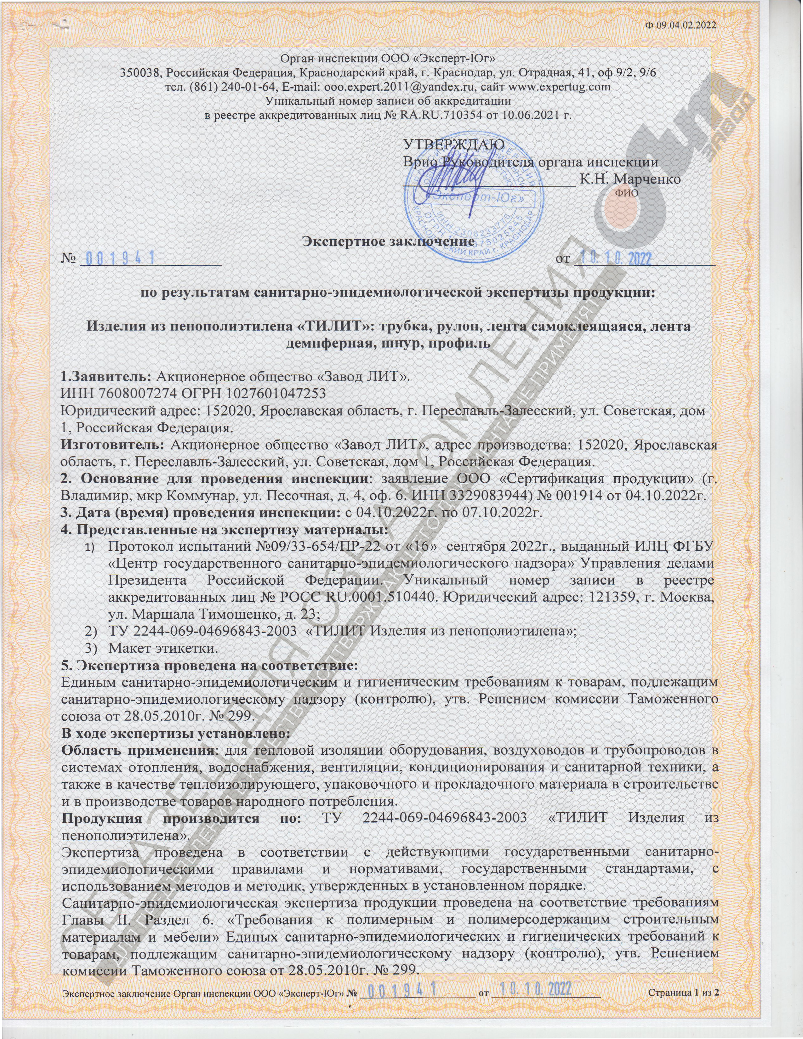 Экспертное заключение Тилит